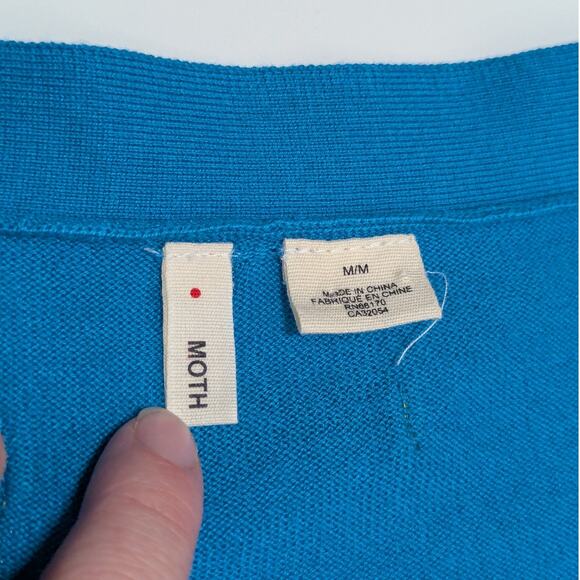Anthropologie Moth Climate Control Cardigan Sweater Asymmetrical Blue Womens - Picture 4 of 5